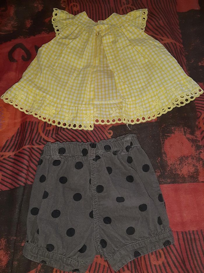 Haut jaune à carreaux + short minnie - photo numéro 2