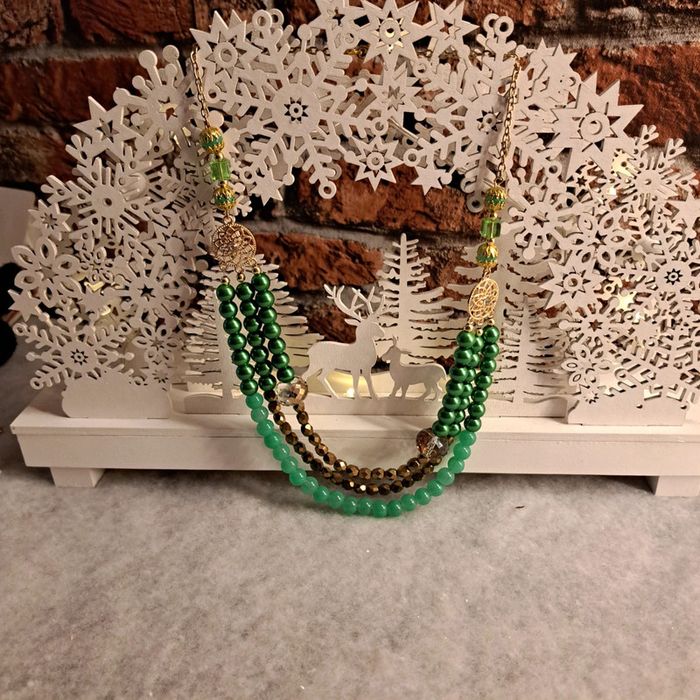 Collier chic vert doré et bronze multi rang - photo numéro 2