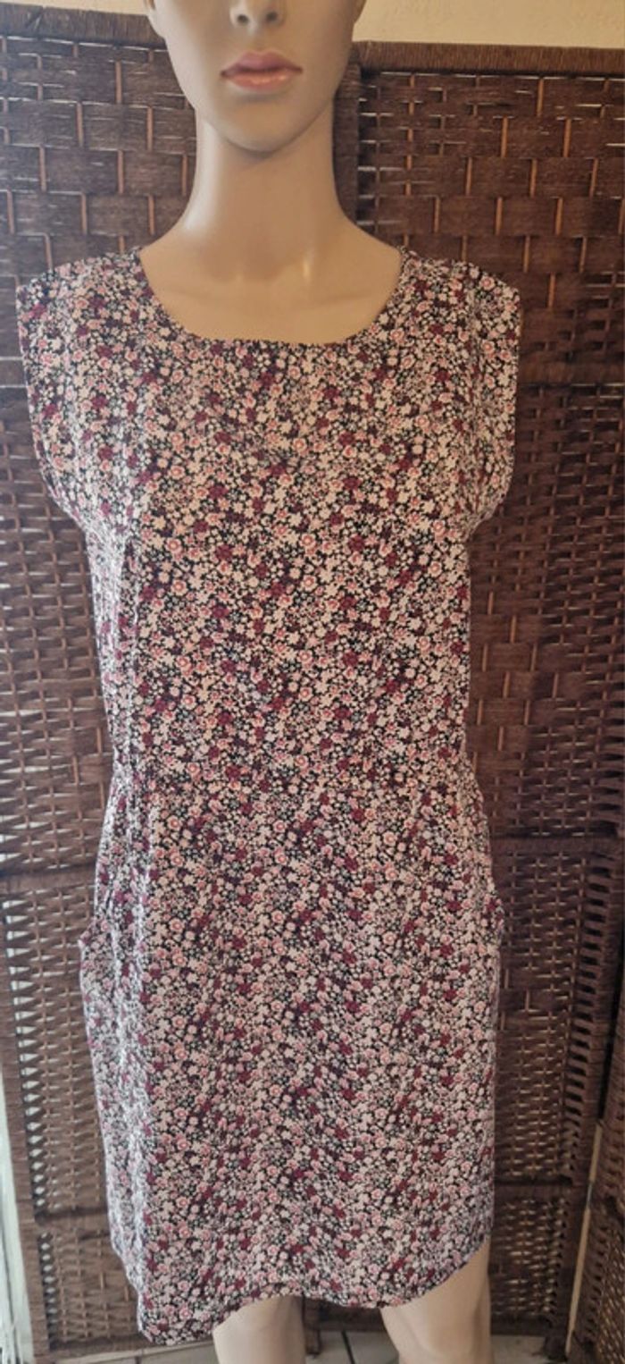 Robe / blouse à fleur fermeture éclair dos, poches devant