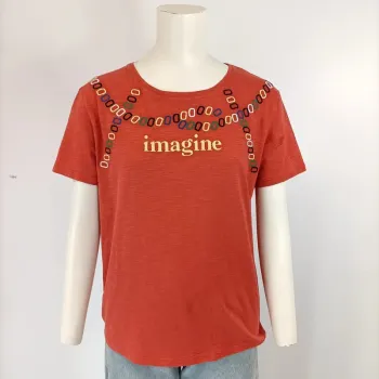 Tshirt orange corail avec imprimés " imagine" - Taille 38 - Neuf A366