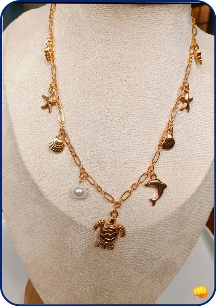 Collier Charms Marins Perle & Tortue tendance chic - photo numéro 3