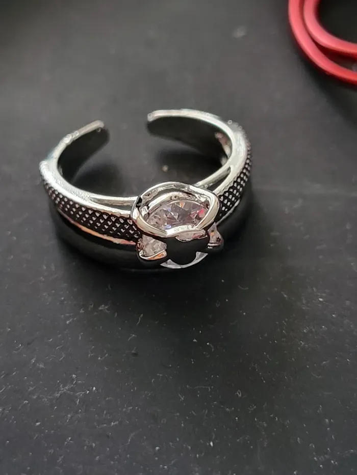 Bague réglable acier inoxydable double couche argenté avec cœur