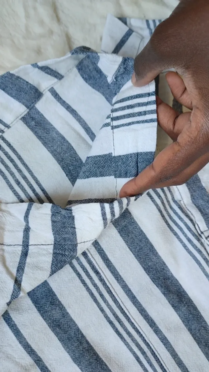 Mini Short rayé blanc bleu gris taille haute en lin et viscose - photo numéro 4