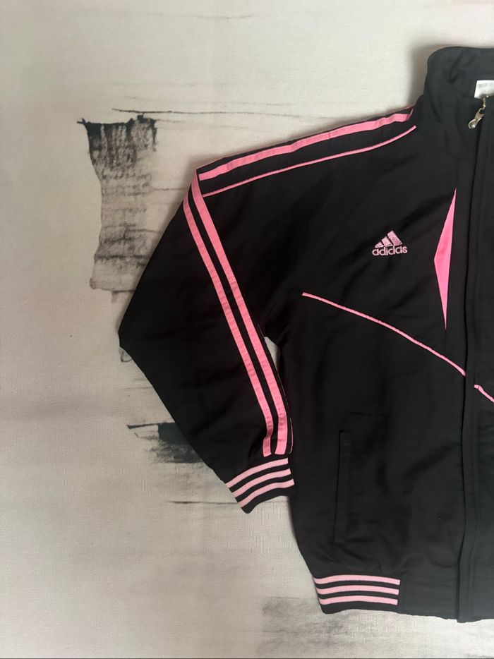 Veste à zip Adidas vintage taille 14 ans noir bandes roses - photo numéro 2