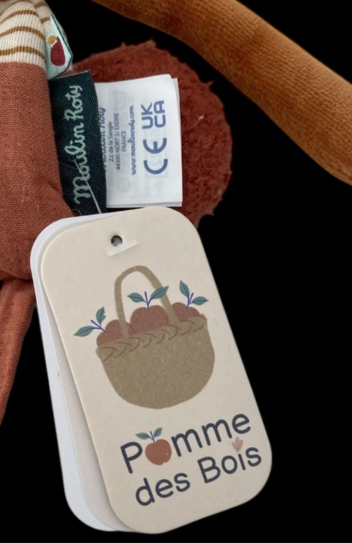 ❤️B Doudou Peluche Hochet Écureuil Pomme Des Bois Moulin Roty Marron - photo numéro 3