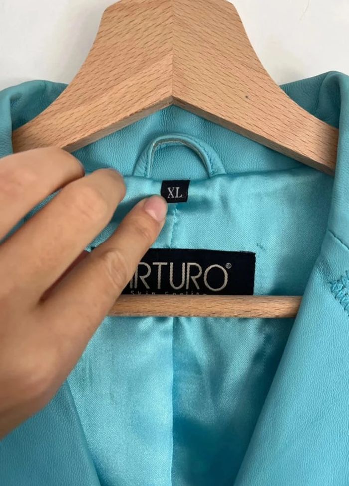 Veste de blazer en cuir turquoise de la marque Arturo - photo numéro 3