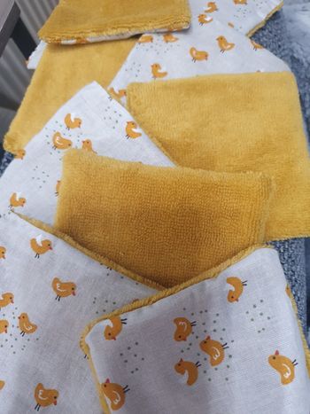 Lot de 10 lingettes bambou moutarde et tissu motif petits poussins