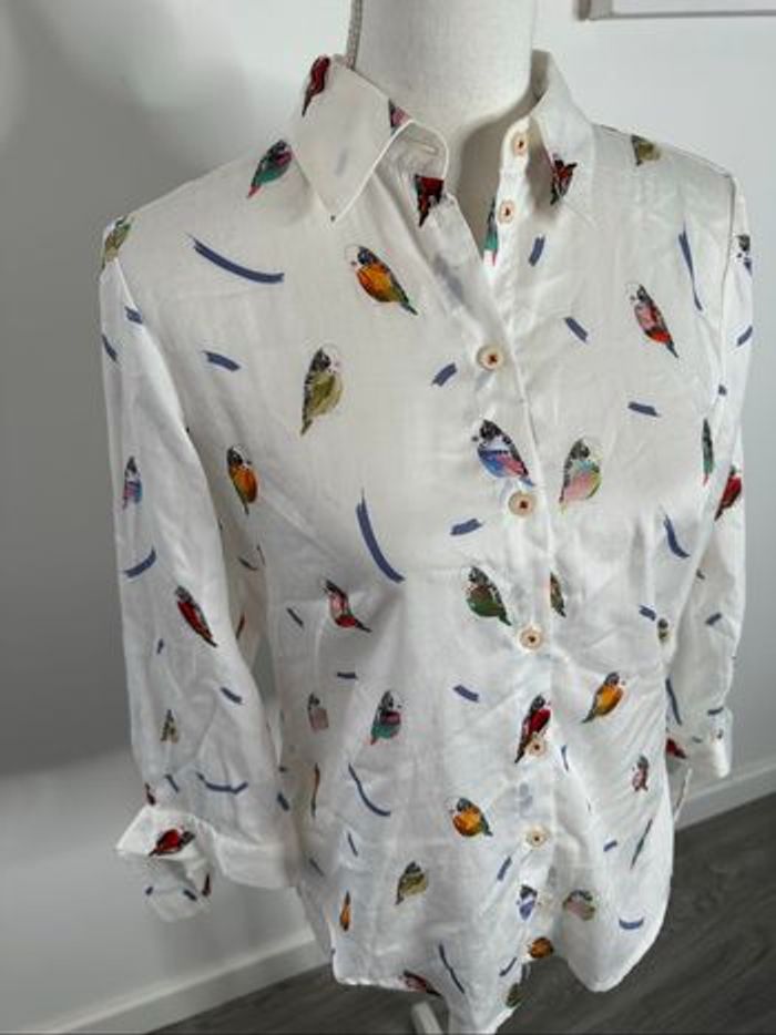Chemisier blanc et multicolore oiseaux Madeleine T38 M - photo numéro 2