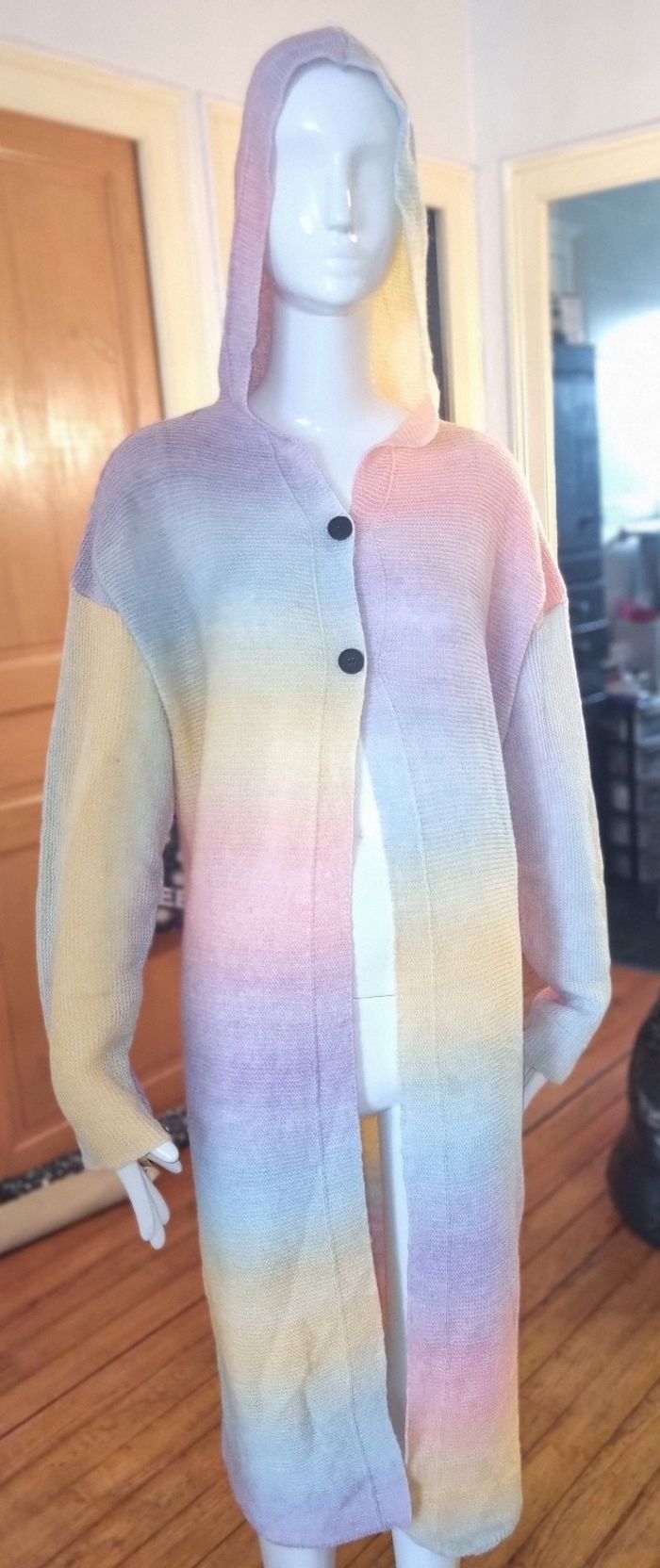 Gilet très long à capuche multicolore pastel 2XL neuf - photo numéro 7