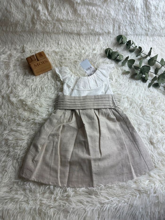 Robe plumetis et lin mango taille 18-24 mois
