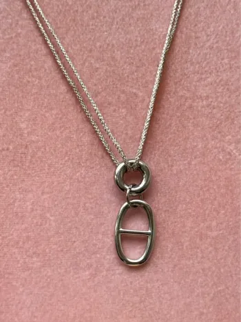 Collier cordon doublé argenté pailleté cercle Manille xl cd acier inoxydable argent