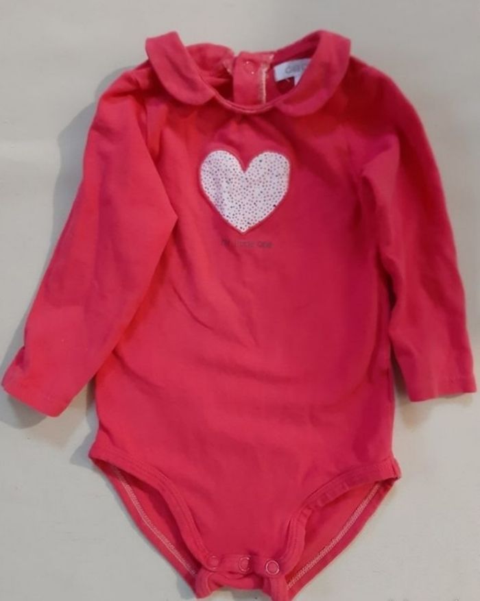Body manches longues fuschia fille - cœur - obaïbi - 9 mois - photo numéro 2