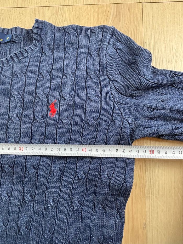 Pull Ralph Lauren Torsadé bleu marine logo rouge brodé Taille M - photo numéro 6