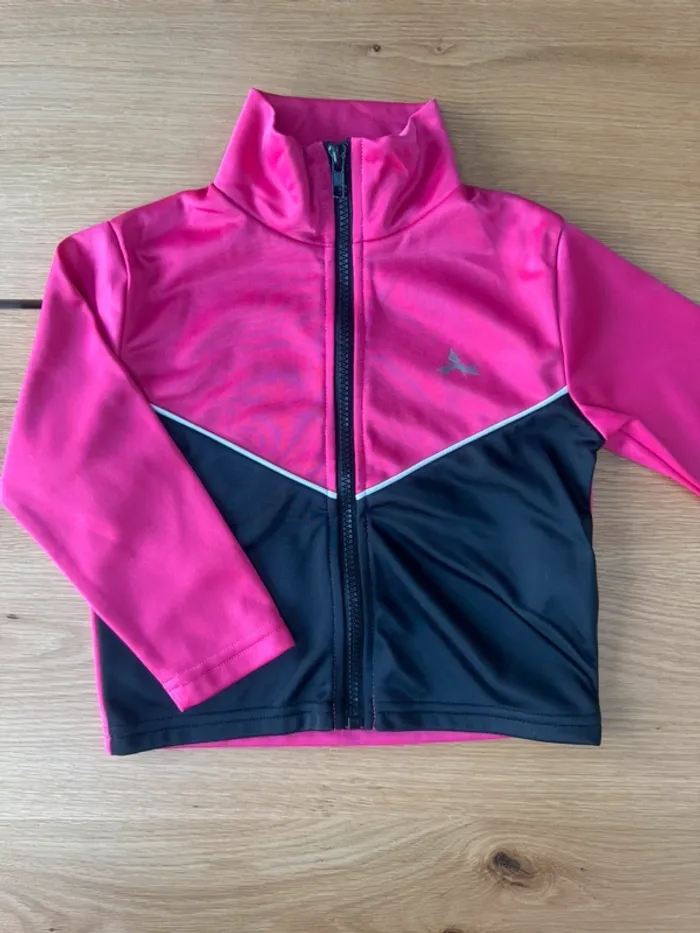 Jogging 2 pièces veste zippée et pantalon noir/rose fushia - Taille 3/4 Ans - photo numéro 4