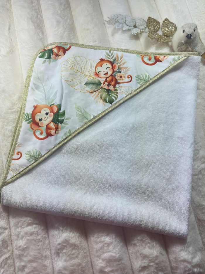 Cape de bain capuche singe bambou - photo numéro 3