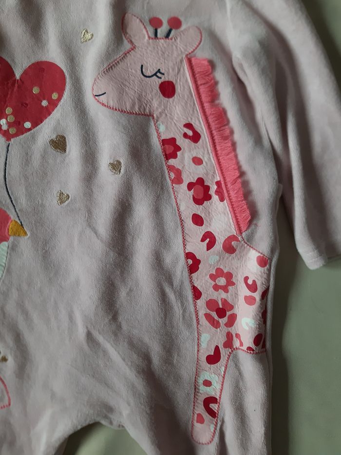 pyjama velours chaud 1 pièce fille - DPAM - girafe, oiseau - 24 mois - photo numéro 3