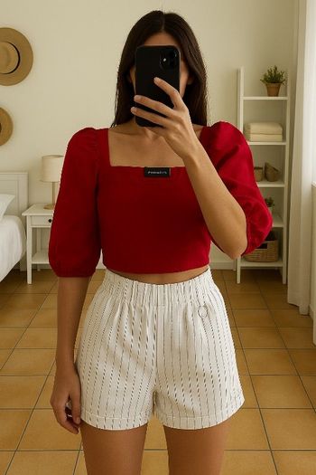Short blanc gris à rayures bershka xs