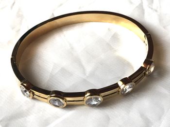 Bracelet Large Etincelant Ouvrable Pierres Blanches Zircon Bijou Doré Fantaisie Femmes