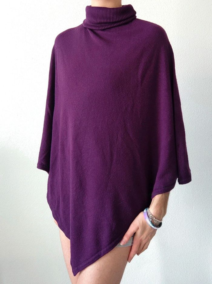 Poncho violet col roulé vintage - 36/S à 44/XXL - photo numéro 3