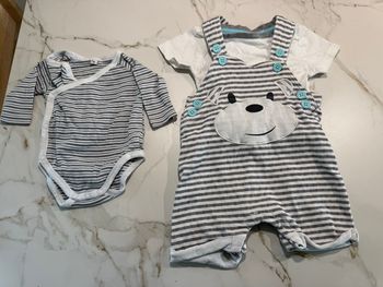 Bel ensemble salopette tenue DopoDopo garçon fille bébé très bon état lot ours rayures 