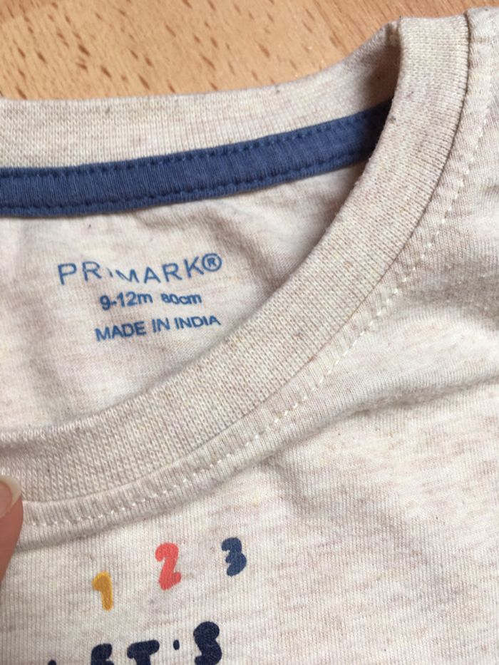 T-shirt manche longue garçon 9/12mois beige et bleu avec dinosaure  Primark - photo numéro 3
