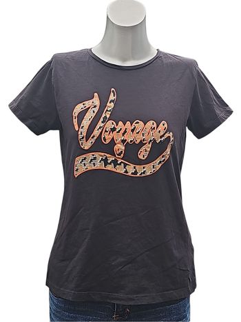 T-shirt noir « Voyage » – imprimé tendance – Taille S (voir mesures)