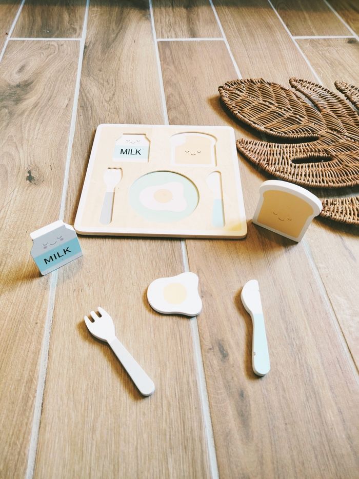 🍳Dinette 2 en 1 puzzle en bois breakfast divers aliments