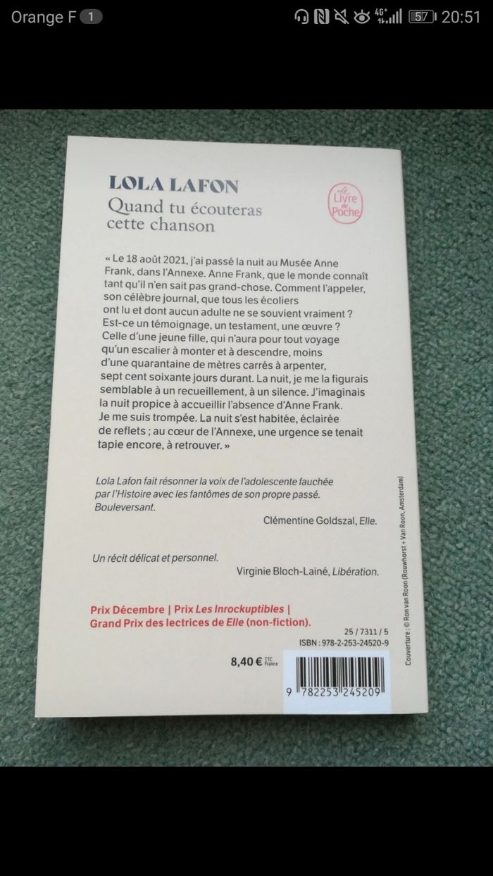 Roman :" Quand tu écouteras cette chanson" Lola Lafon. - photo numéro 2