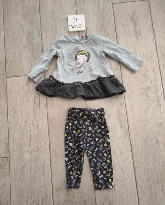 Ensemble fille 9 mois legging et t-shirt manches longues