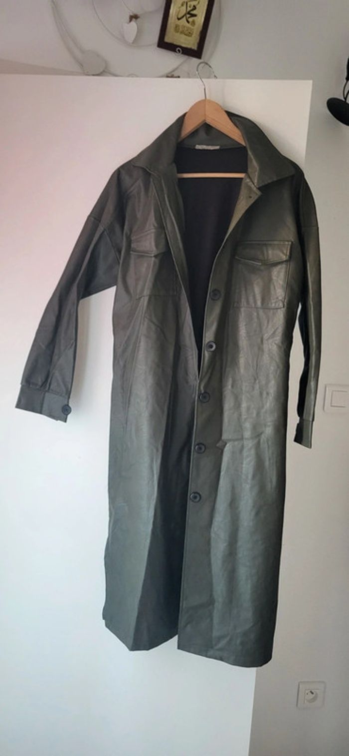 Veste en simili cuir vert bouteille - photo numéro 2