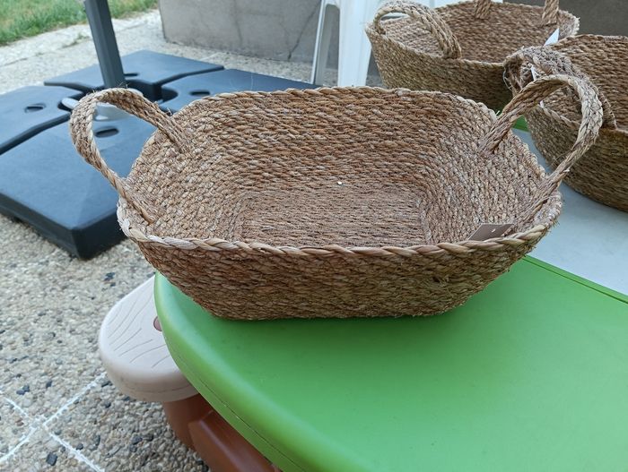 3 panières large en toile de jute neuves - photo numéro 2