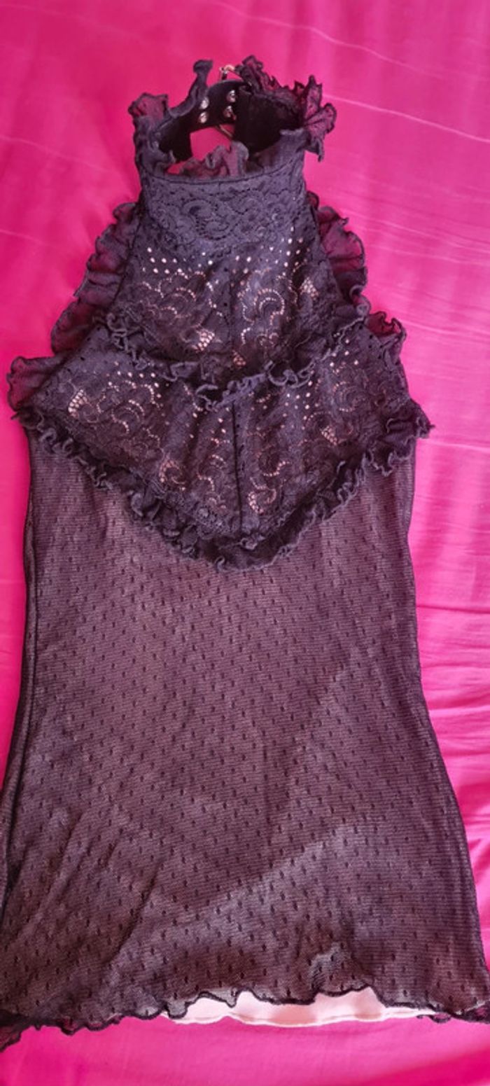 Top dentelle col montant dos nu noir Morgan T 36