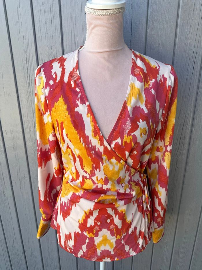 Blouse cache cœur manches longues été colorée décolletée légère - photo numéro 2