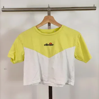 Crop top Ellesse bicolore jaune et blanc - 100% coton été Tshirt femme Femme - Taille S A639