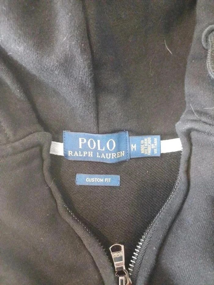Sweat à capuche zippé Ralph Lauren noir taille M logo brodé blanc - photo numéro 2