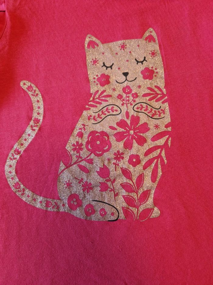 T-shirt chat rose fuschia 6 ans DPAM - photo numéro 3