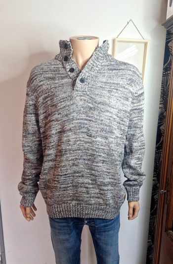 Pull col boutonné Pataugas Beige Marron Tricot Taille XL Homme Sweat