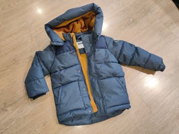 Blouson manteau chaud bleu et camel Obaibi Okaidi Taille 3 ans