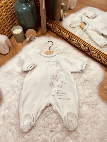 Taille 1 mois pyjama velours garçon Petit Bateau blanc * ours * 💙