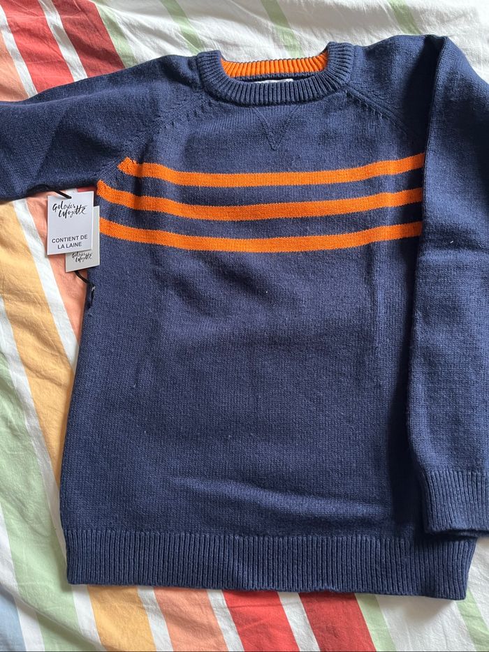 Pull laine galleries Lafayette 10 ans marine/orange