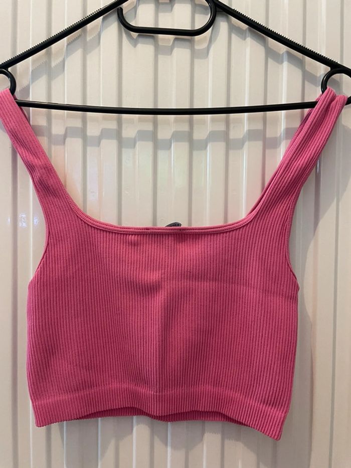 Crop top côtelé rose - photo numéro 3