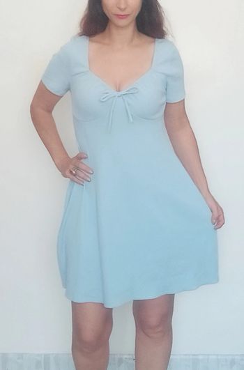 Robe romantique décolleté bleu pastel taille 40