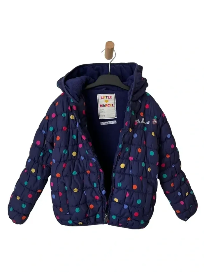Doudoune à capuche (pois multicolores) - Little Marcel 6 ans