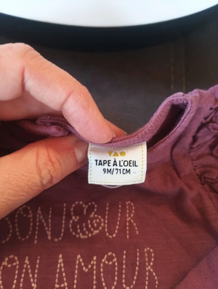 Tee shirt chemise manches longues Fille 9 mois Bonjour mon amour abeille Tao - photo numéro 3