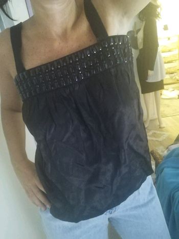 Top satiné L strass vintage