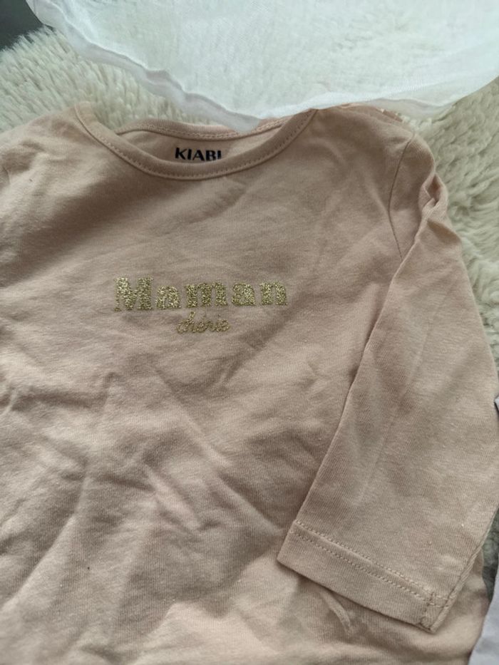 Ensemble pantalon la redoute et 2 t shirt manche longue kiabi 1 mois rose et violet - photo numéro 4