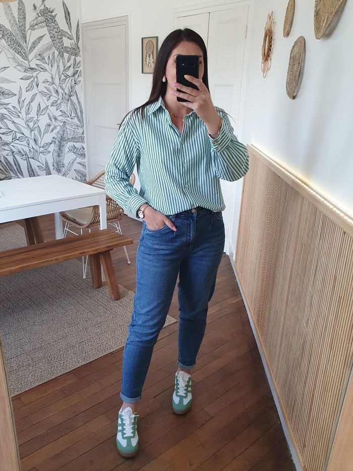 Chemise rayée Dinard vert/blanc Taille S/M - photo numéro 2
