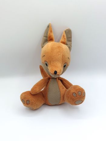 Peluche doudou renard FL Augusta marron pois blanc yeux nez noir 24 cm
