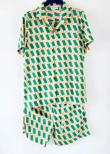 🟢  Ensemble d'été homme Frilivin - Taille L/XL - Motif graphique vert/jaune 🌞