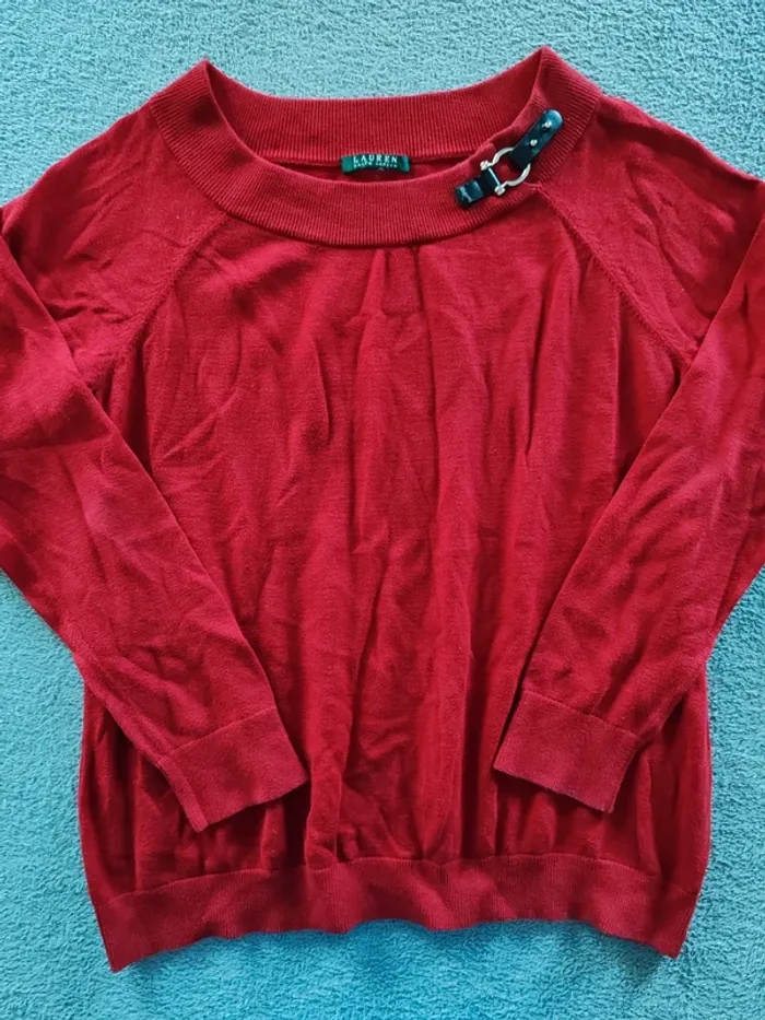 Pull Lauren Ralph Lauren col bateau rouge – taille M FR 38/40 – détail sangle cuir